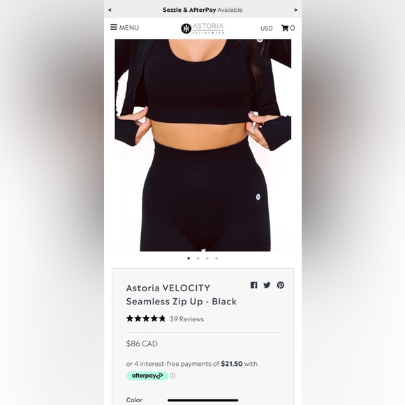 ASTORIA VELOCITY SEAMLESS ZIP UP - BLACK / MEDIUM - Picture 8 of 8